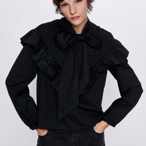 Zara Poplin Blouse with Tie XL